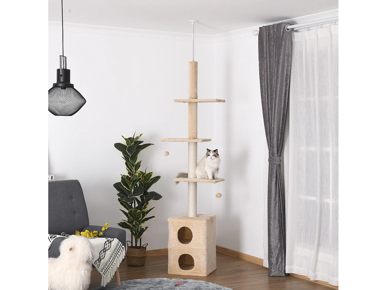 Tiragraffi a Soffitto Multilivello Palestra per Gatti con Cucce