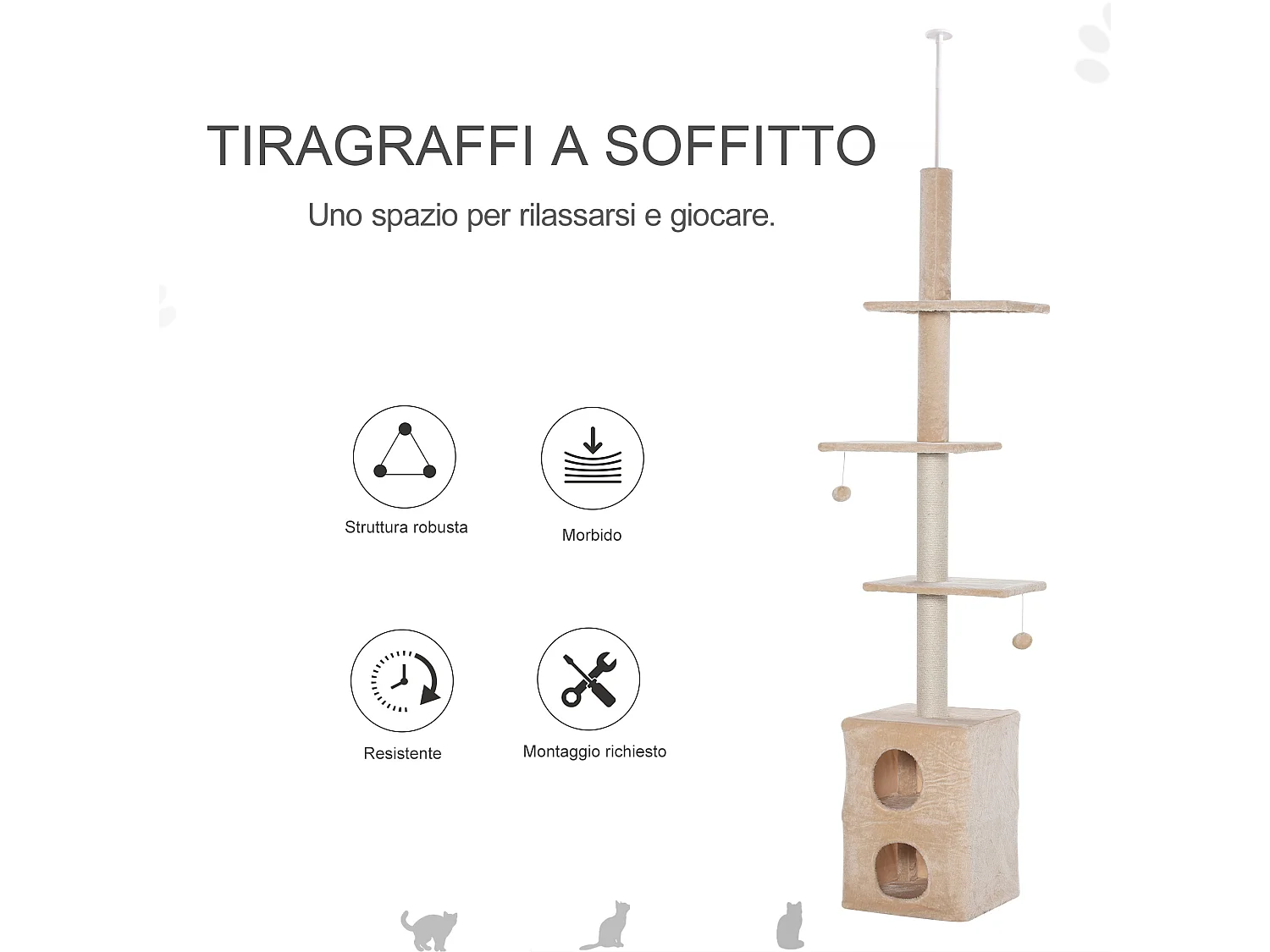 Tiragraffi a Soffitto Multilivello Palestra per Gatti con Cucce