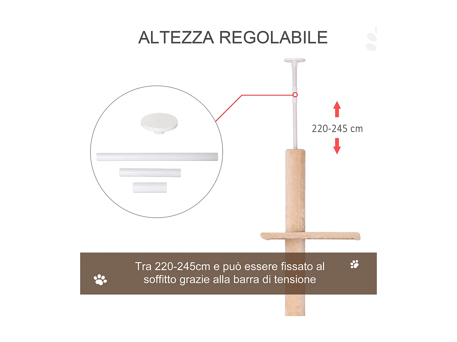 Tiragraffi a Soffitto Multilivello Palestra per Gatti con Cucce