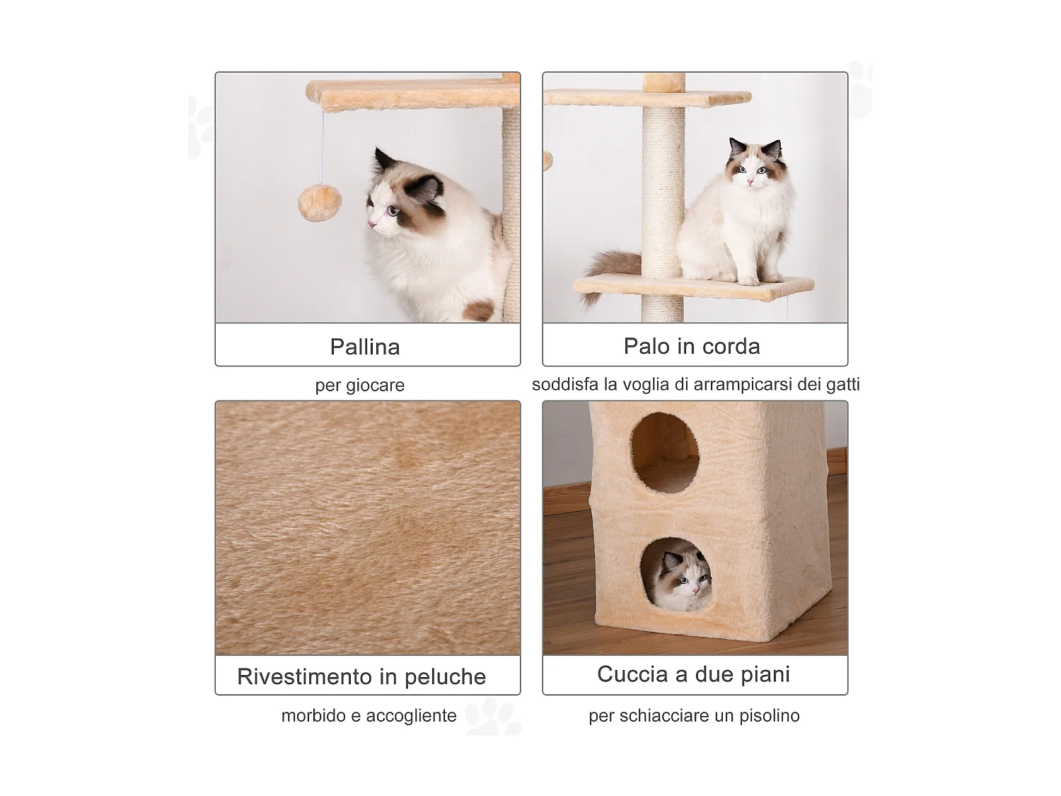 Tiragraffi a Soffitto Multilivello Palestra per Gatti con Cucce