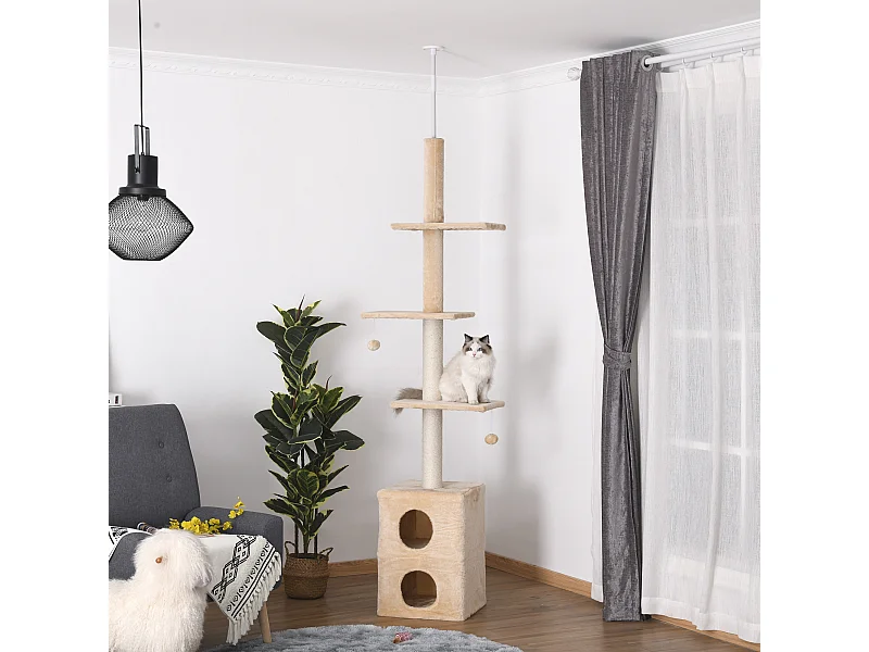 Tiragraffi a Soffitto Multilivello Palestra per Gatti con Cucce