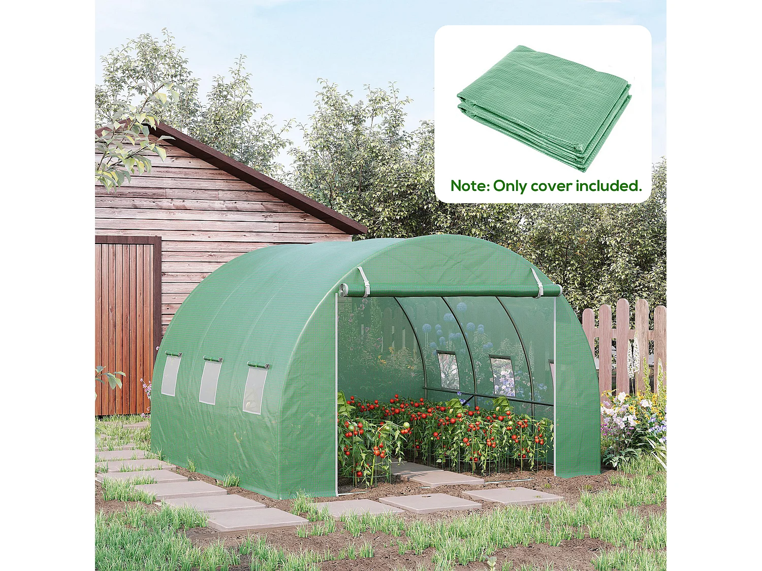 Telo per serra in pe da 6 finestre con bordi interrati 3x3x2 m verde