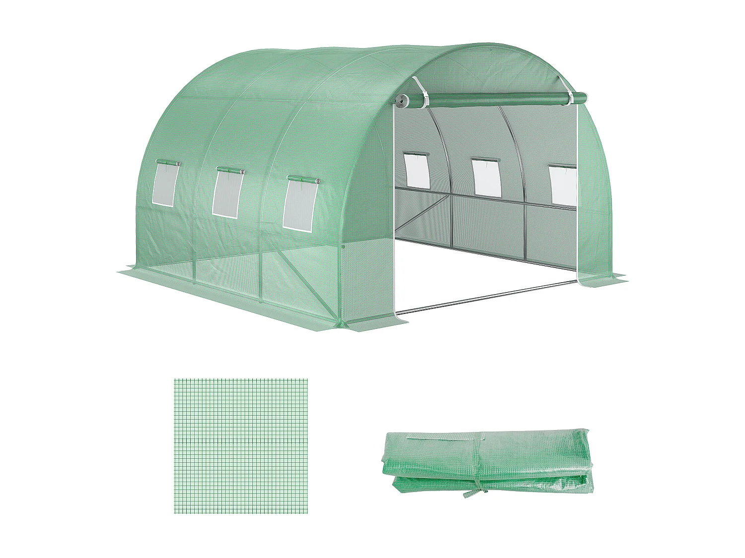 Telo per serra in pe da 6 finestre con bordi interrati 3x3x2 m verde