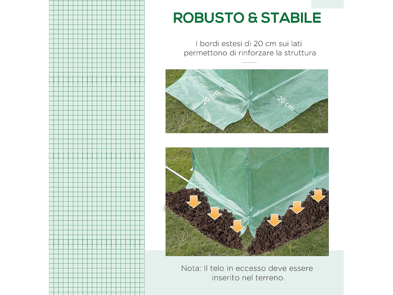 Telo per serra in pe da 6 finestre con bordi interrati 3x3x2 m verde