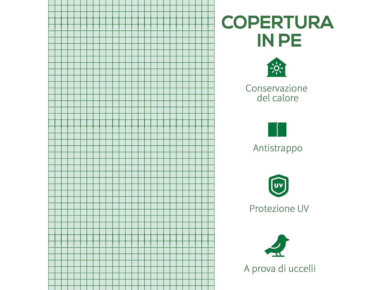 Telo per serra in pe da 6 finestre con bordi interrati 3x3x2 m verde