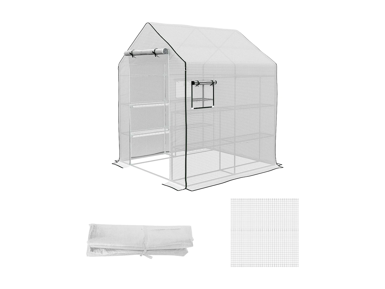 Copertura di ricambio per serra con porta e finestre in pe bianco