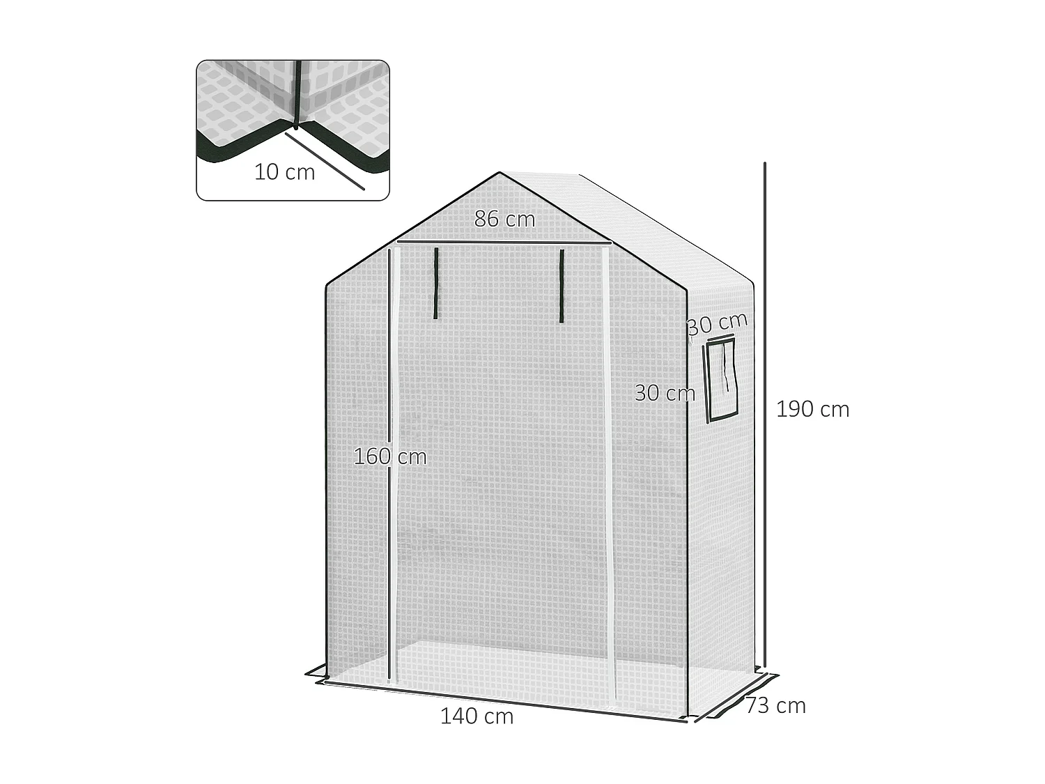 Copertura serra in pe con porta e finestre 140x73x190 cm bianco