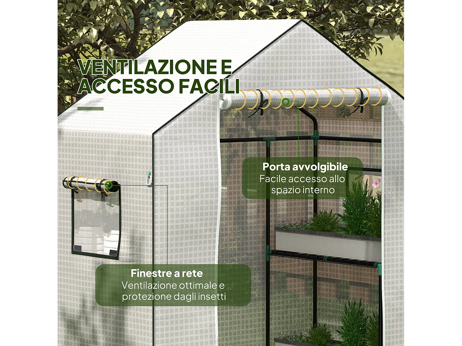 Copertura serra in pe con porta e finestre 140x73x190 cm bianco