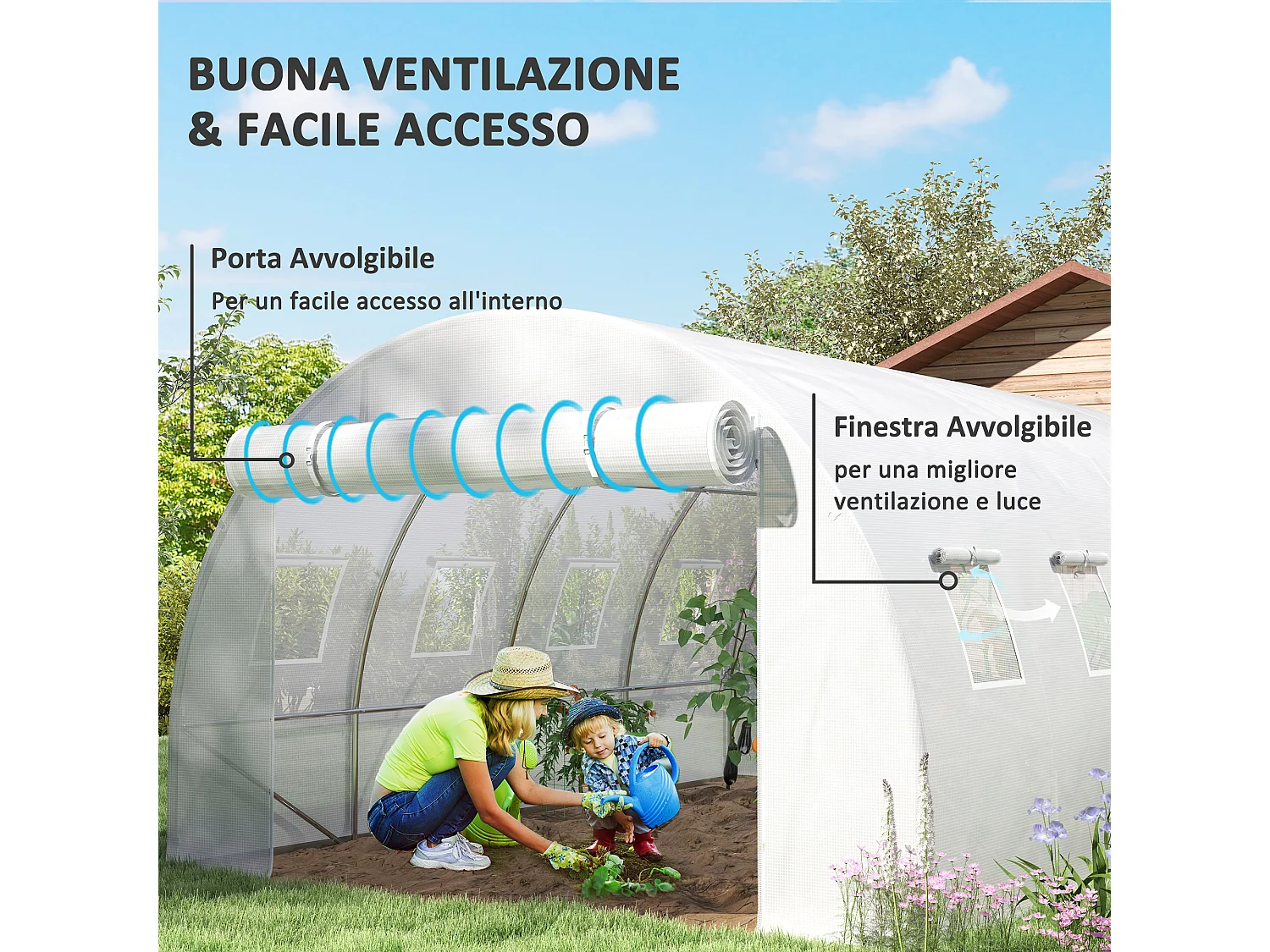Telo per serra in pe da 8 finestre con bordi interrati 4x3x2 m bianco