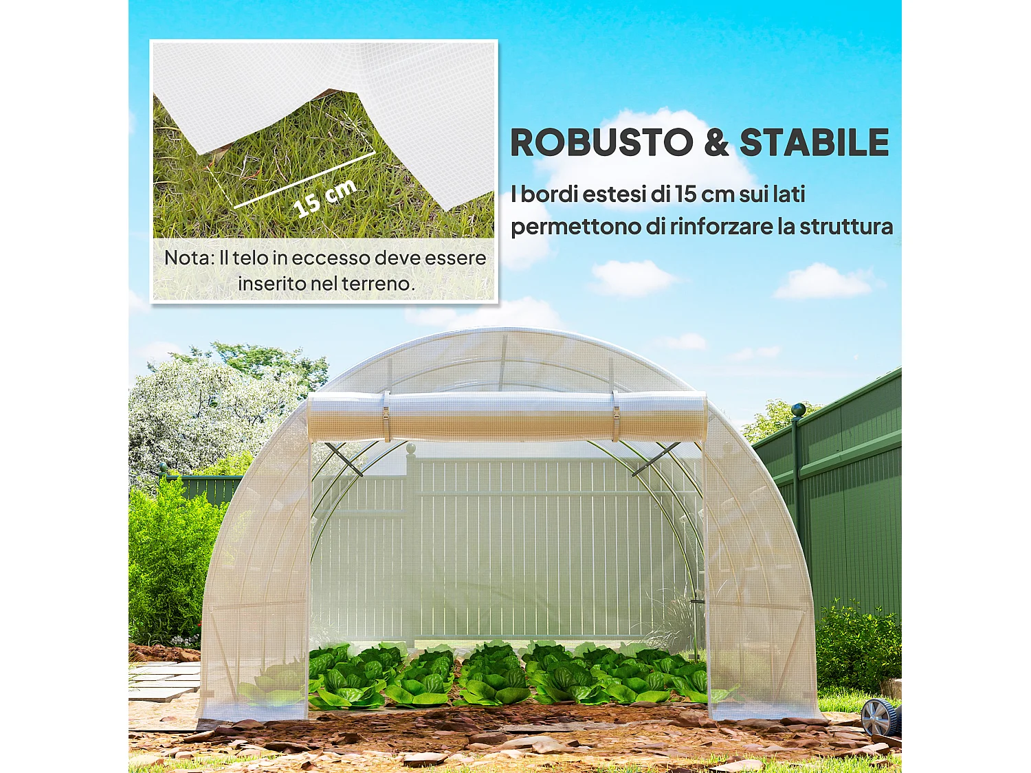 Telo per serra in pe da 8 finestre con bordi interrati 4x3x2 m bianco