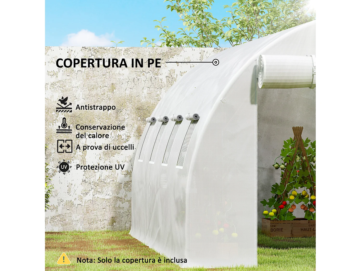 Telo per serra in pe da 8 finestre con bordi interrati 4x3x2 m bianco