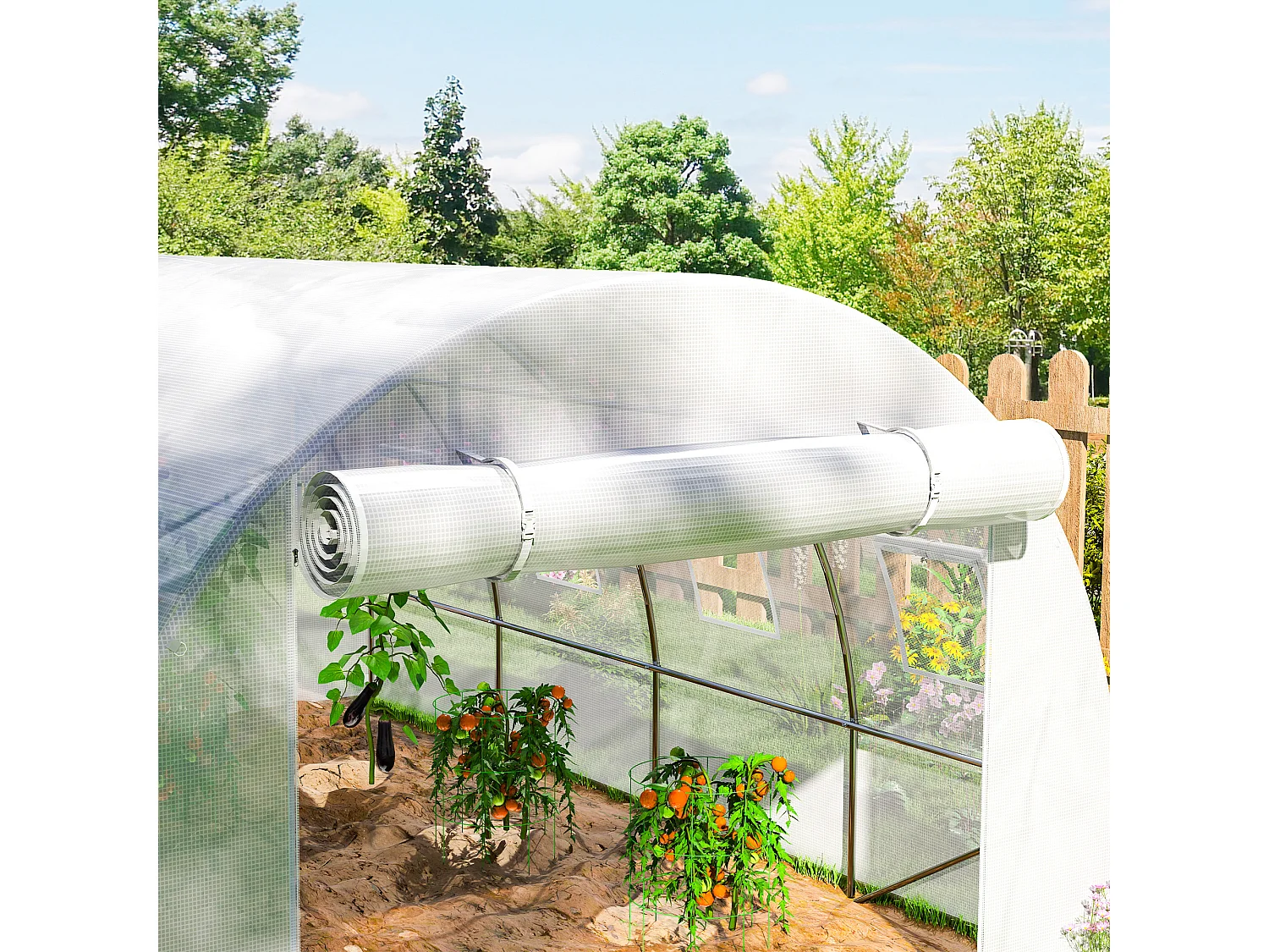 Telo per serra in pe da 8 finestre con bordi interrati 4x3x2 m bianco