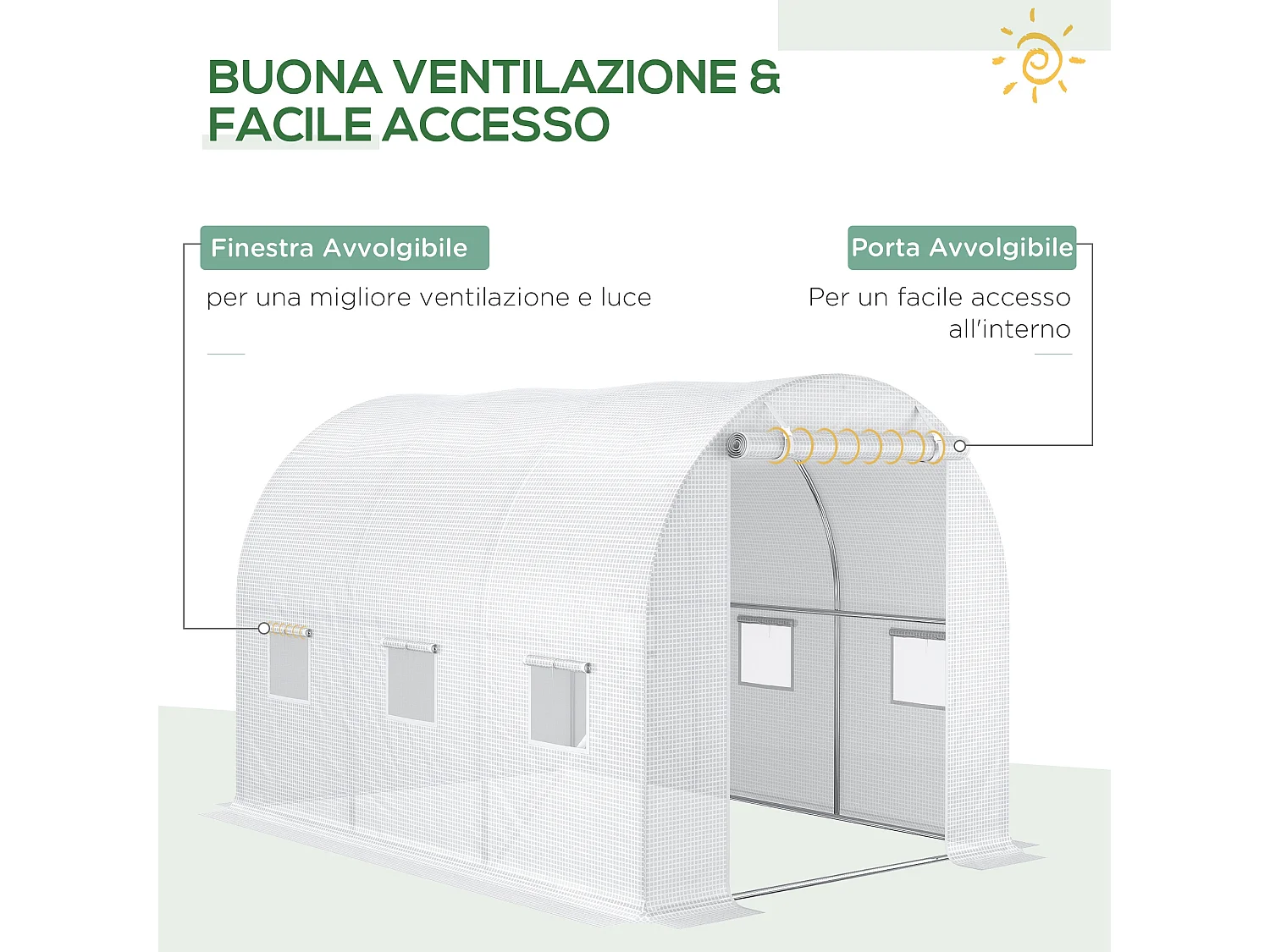 Telo per serra in pe da 6 finestre con bordi interrati 3x2x2 m bianco