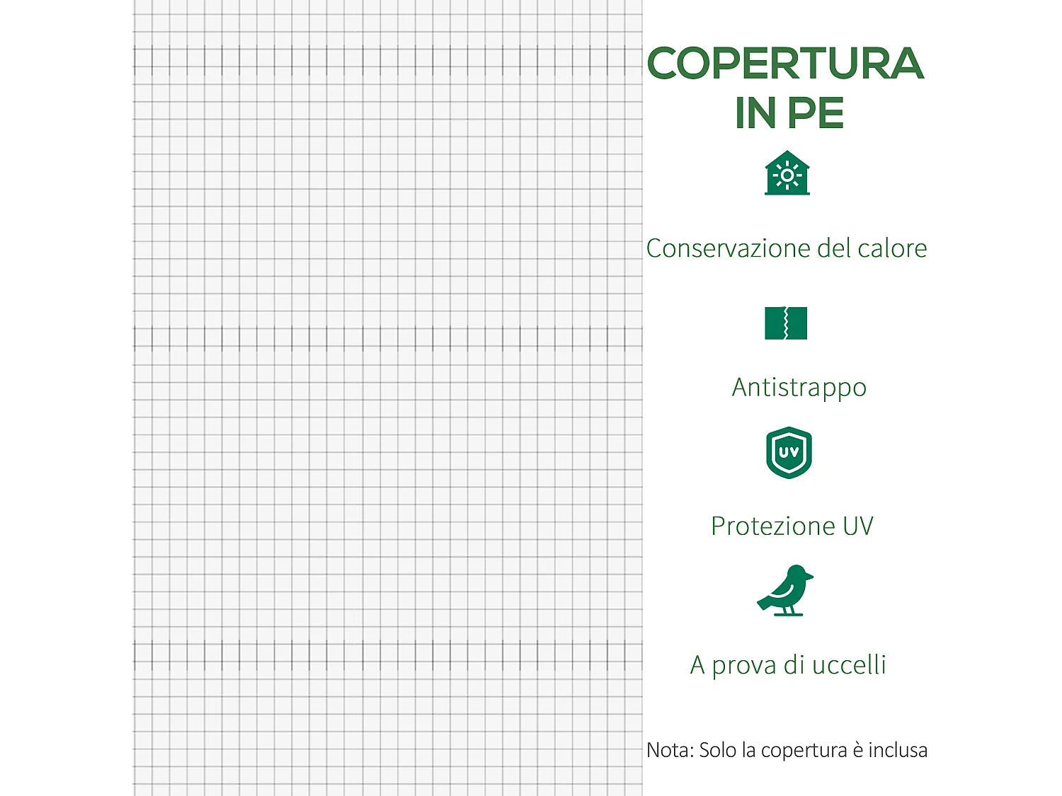 Telo per serra in pe da 6 finestre con bordi interrati 3x2x2 m bianco