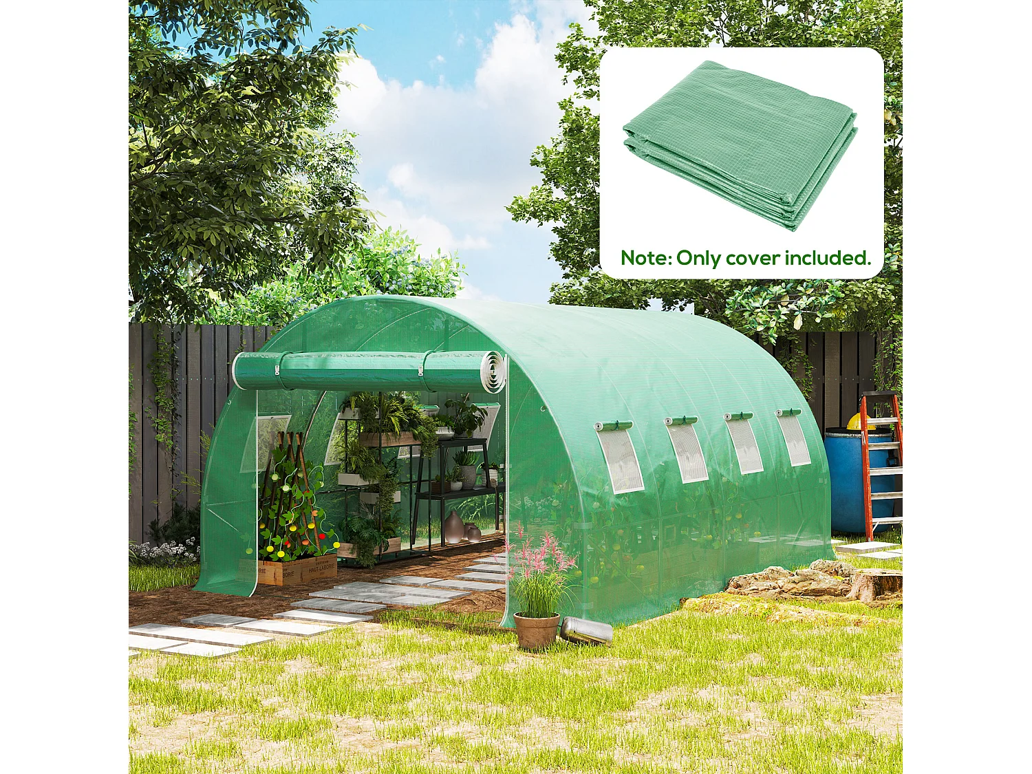 Telo per serra in pe da 8 finestre con bordi interrati 4x3x2 m verde