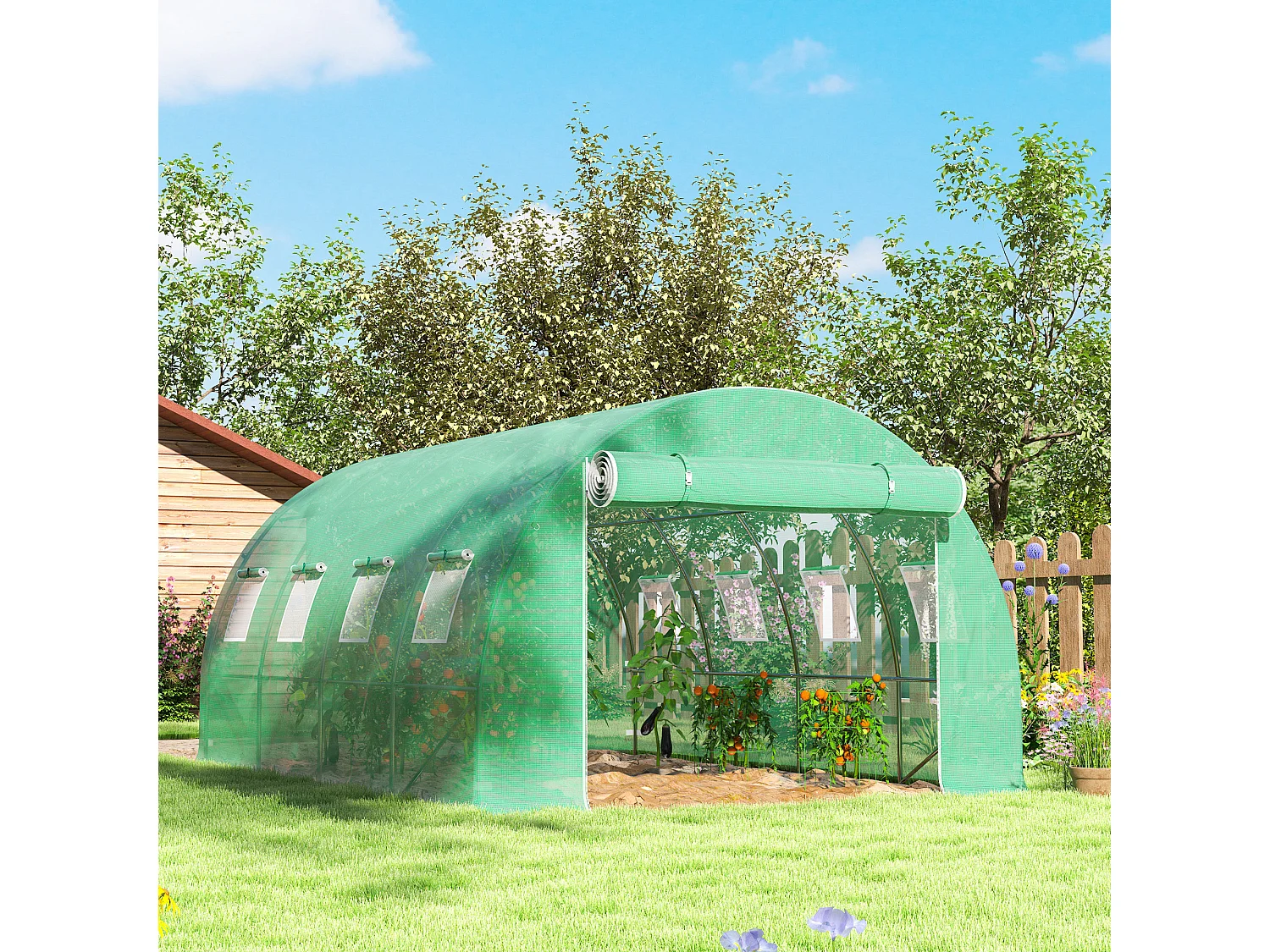 Telo per serra in pe da 8 finestre con bordi interrati 4x3x2 m verde