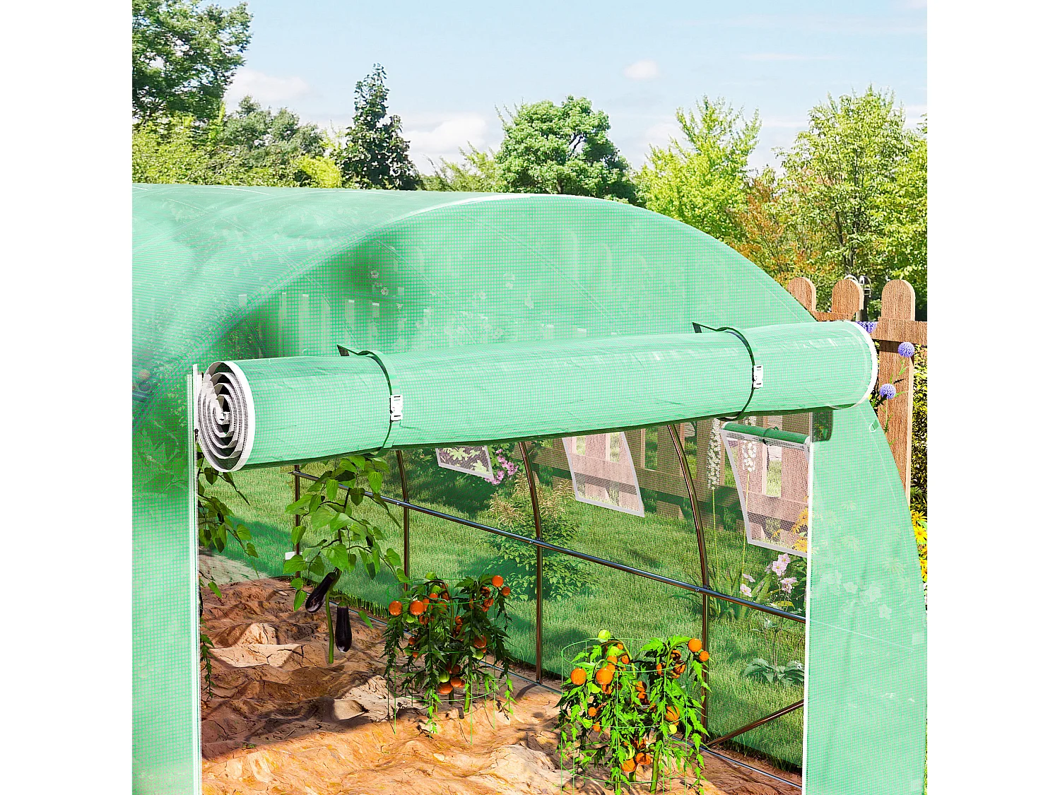 Telo per serra in pe da 8 finestre con bordi interrati 4x3x2 m verde