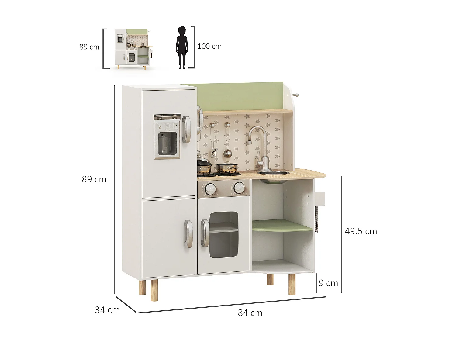Cucina giocattolo per bambini 3-6 anni con ripiani e cassetti