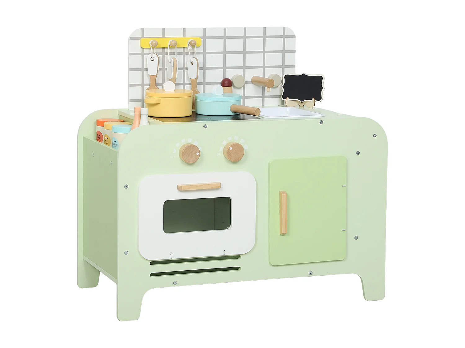 Set cucina giocattolo per bambini con 15 accessori in legno verde