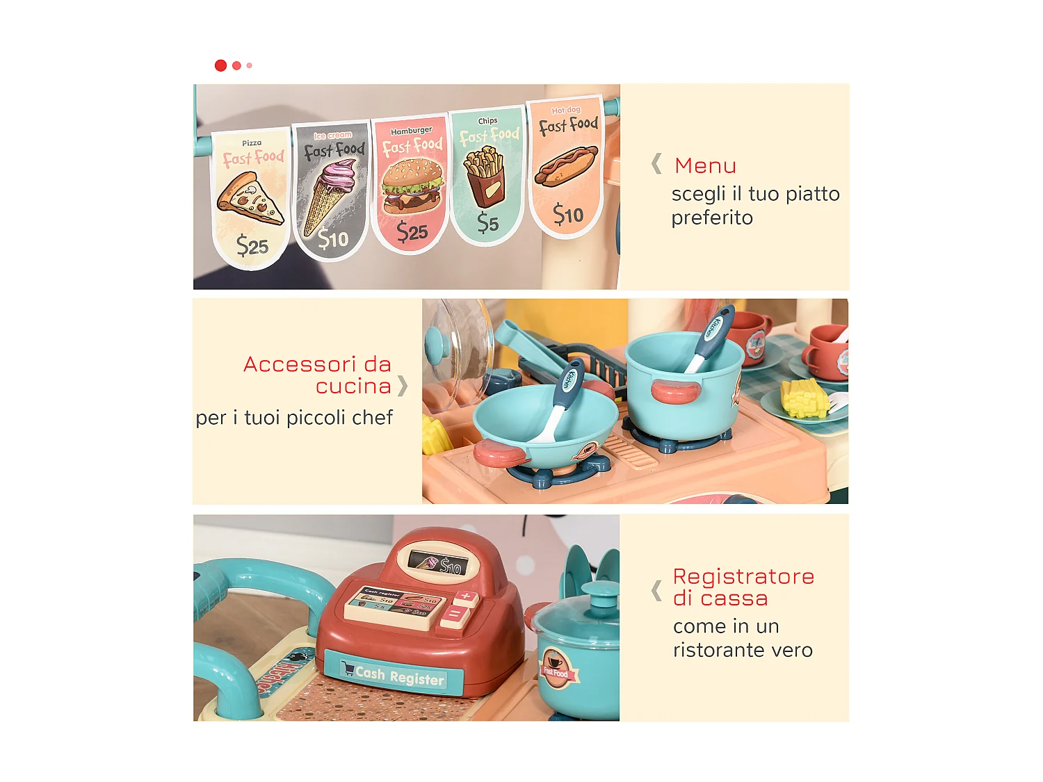 Cucina giocattolo per bambini 3-6 anni con 50 accessori inclusi
