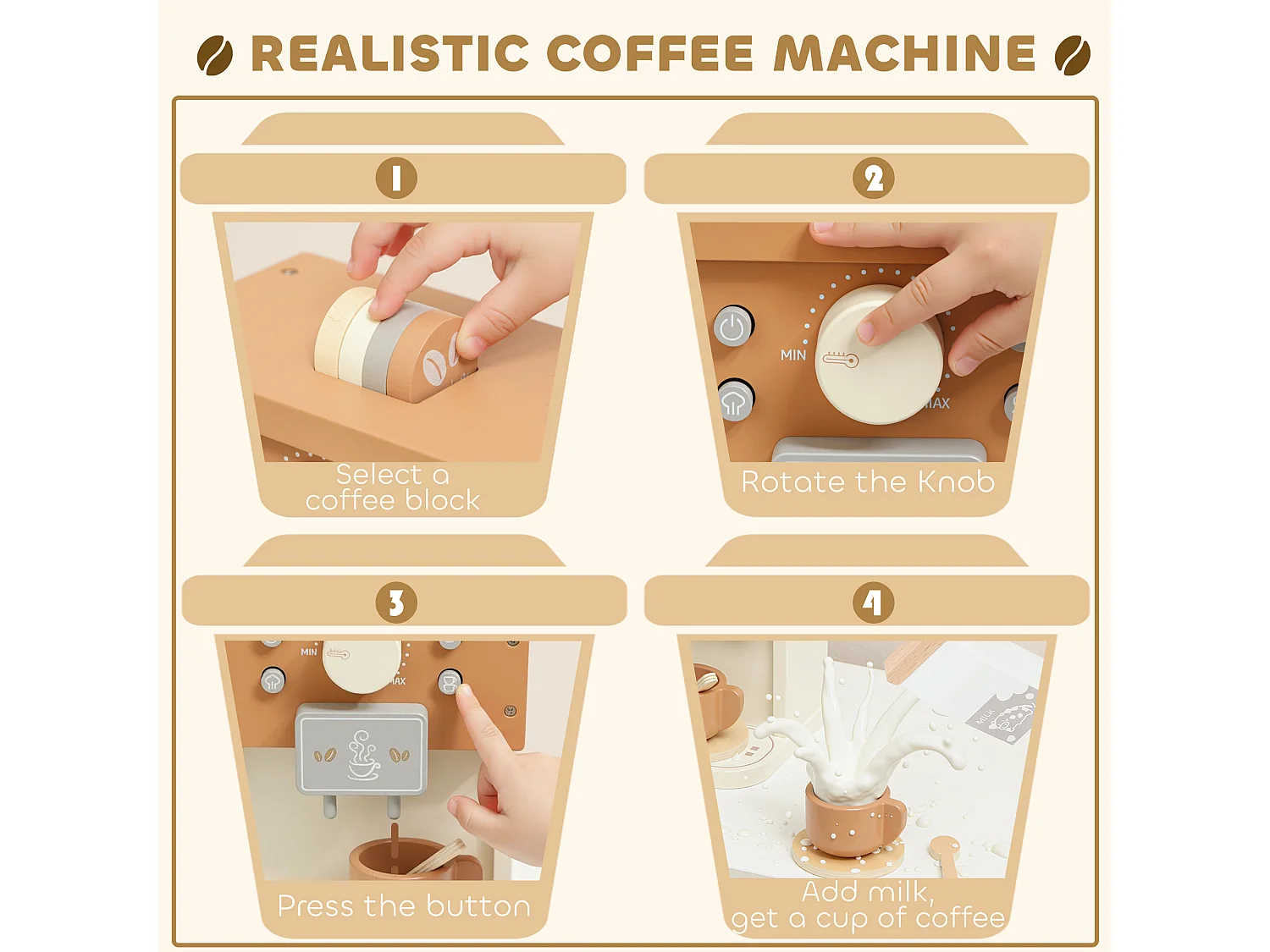 Macchina del caffè giocattolo per bambini con accessori in legno