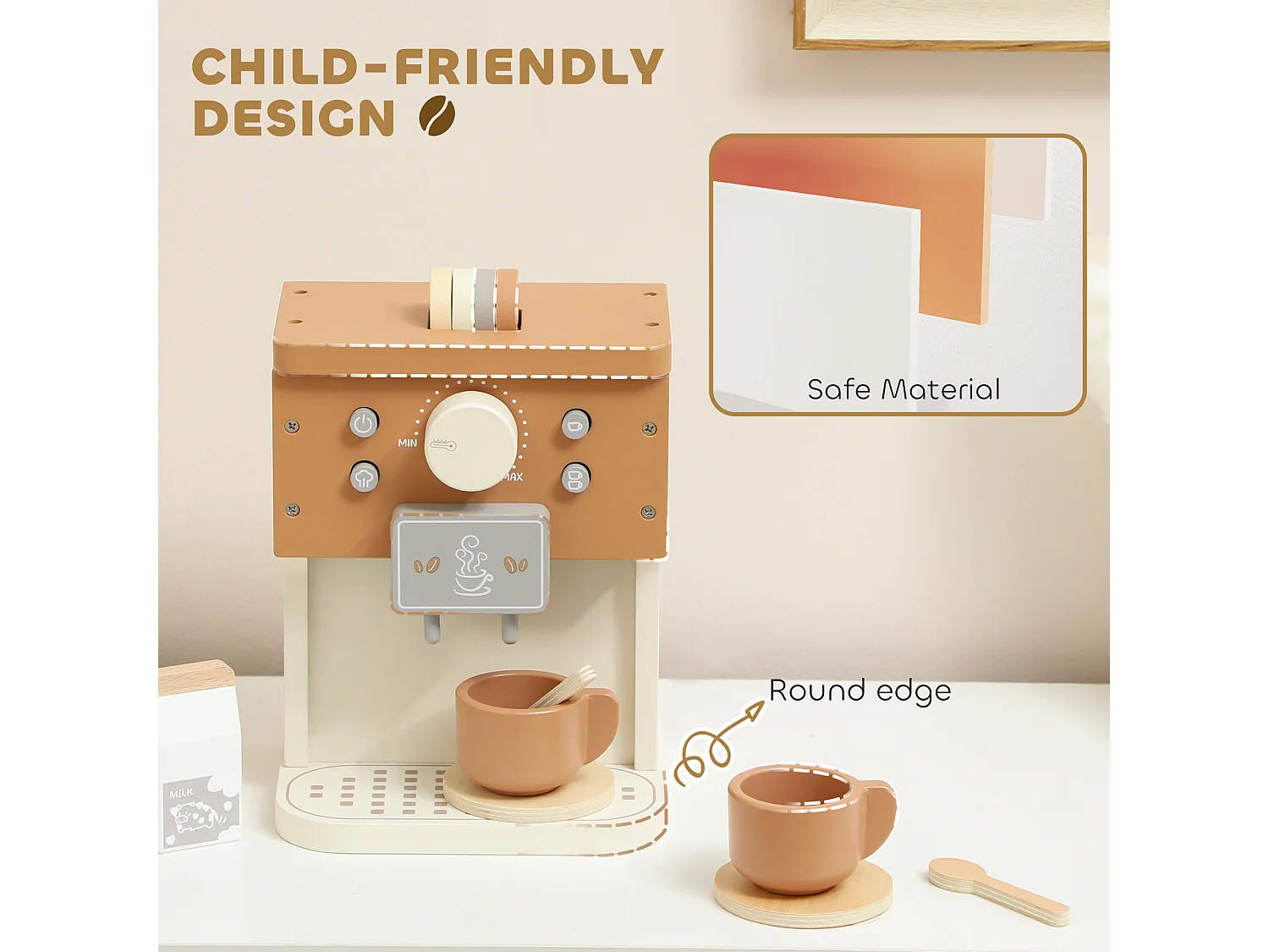 Macchina del caffè giocattolo per bambini con accessori in legno