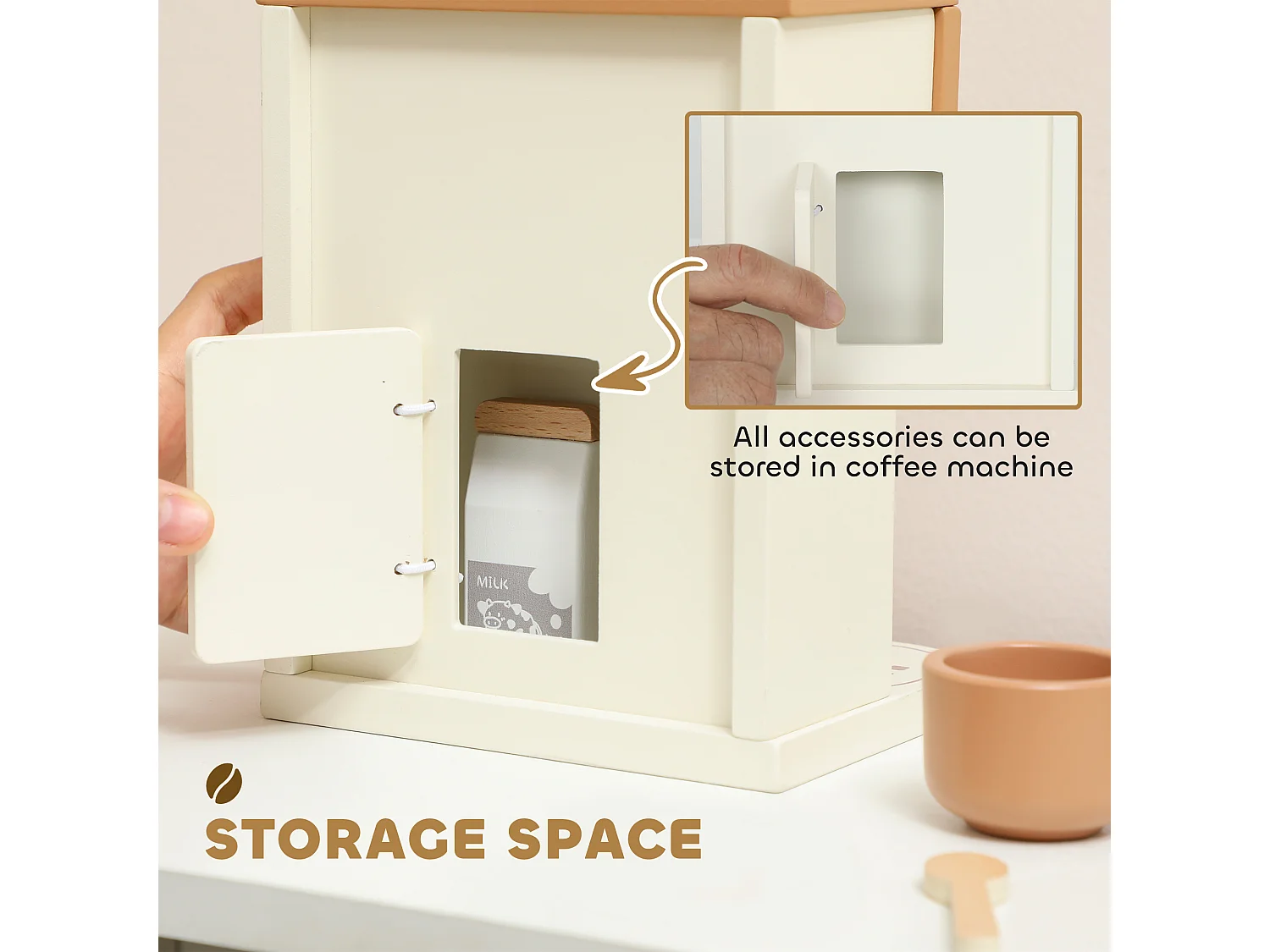 Macchina del caffè giocattolo per bambini con accessori in legno