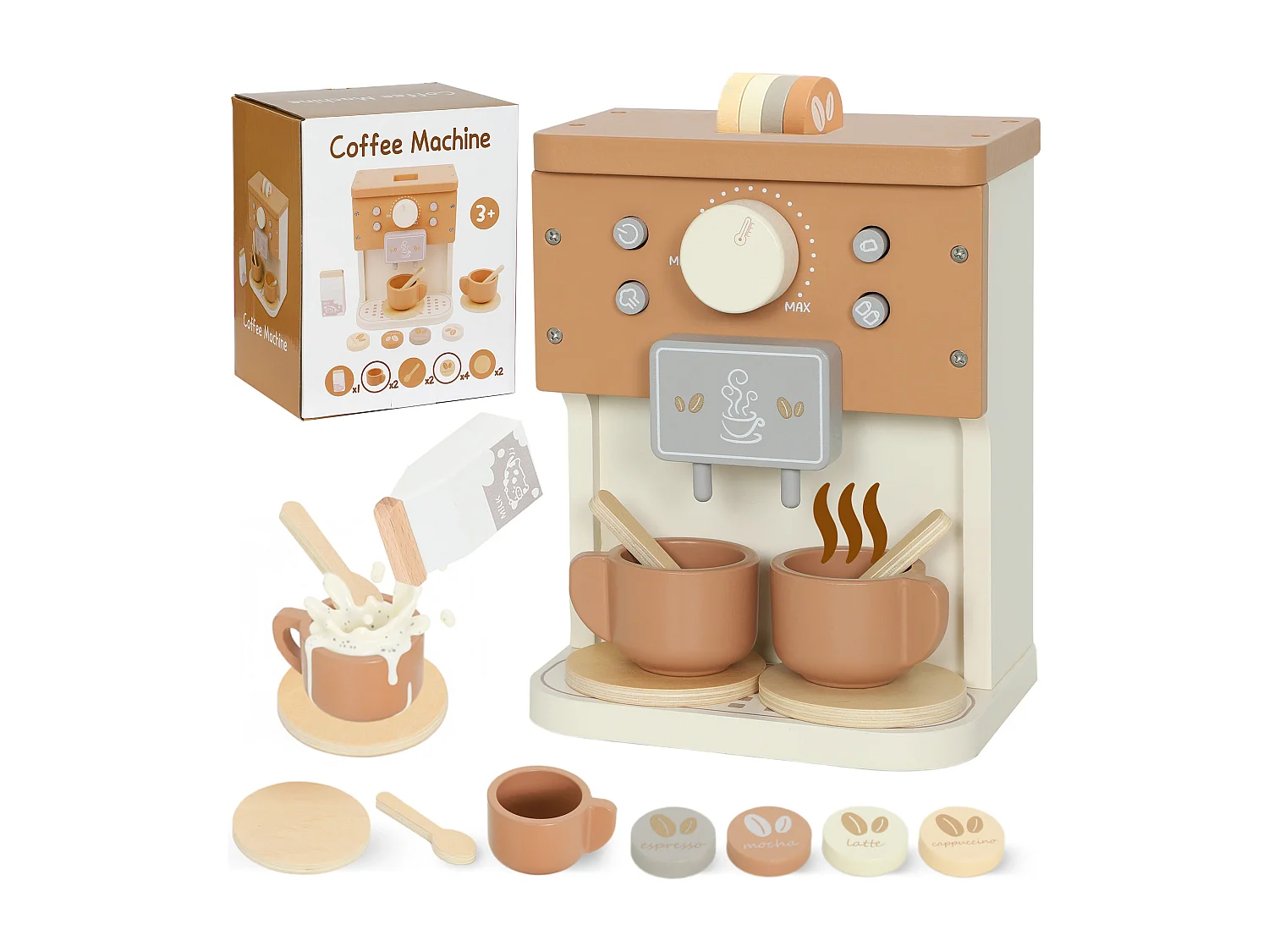 Macchina del caffè giocattolo per bambini con accessori in legno