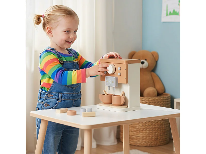 Macchina del caffè giocattolo per bambini con accessori in legno