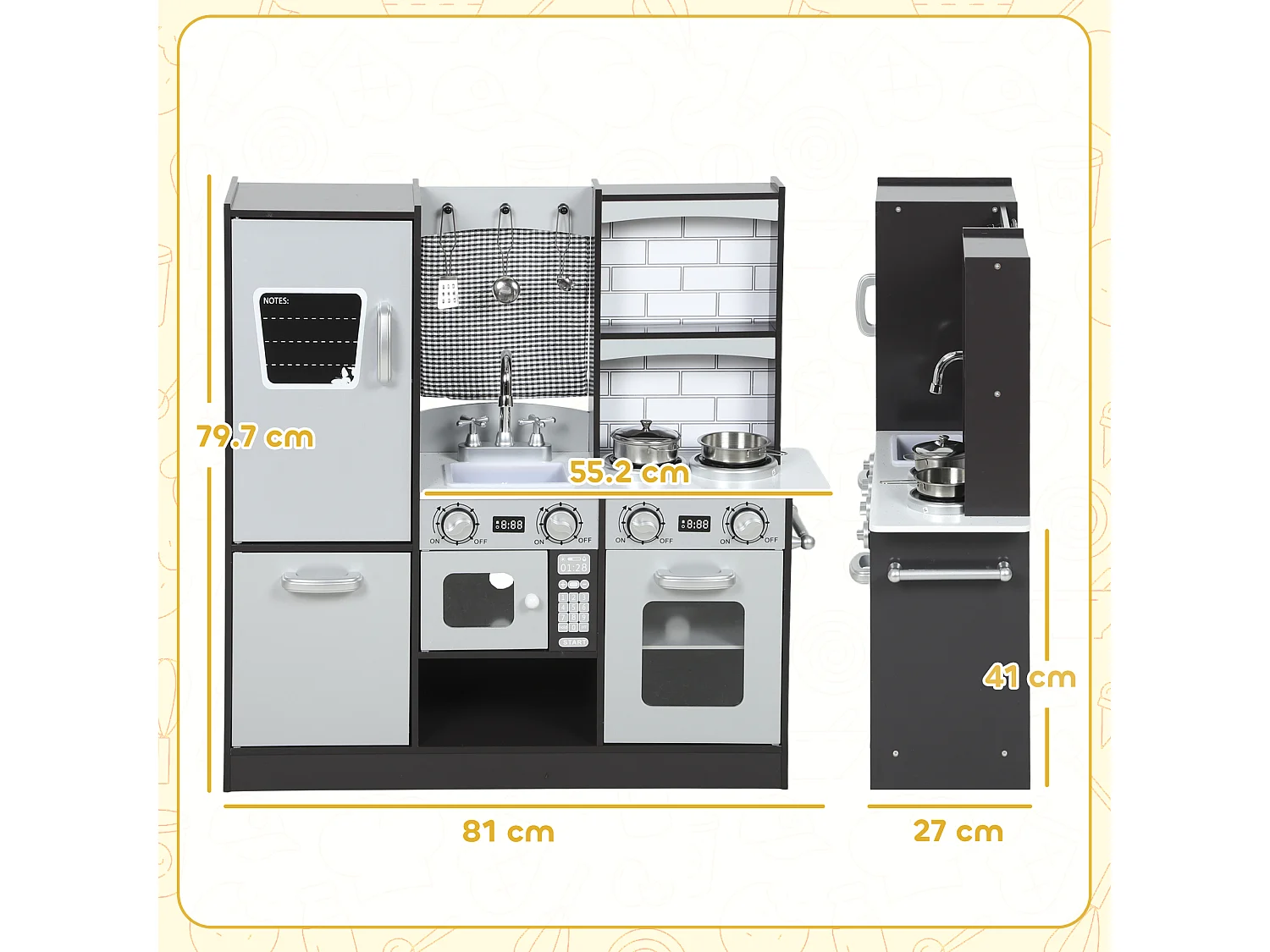 Cucina giocattolo per bambini 3-8 anni con accessori in legno marrone