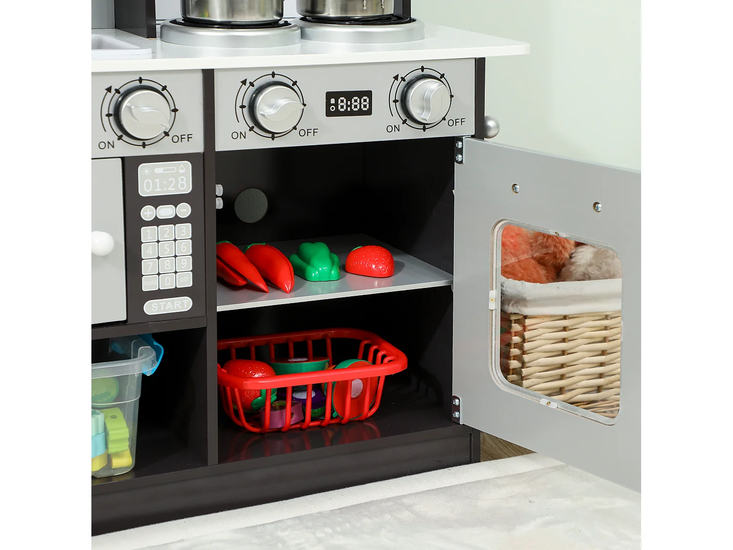 Cucina giocattolo per bambini 3-8 anni con accessori in legno marrone