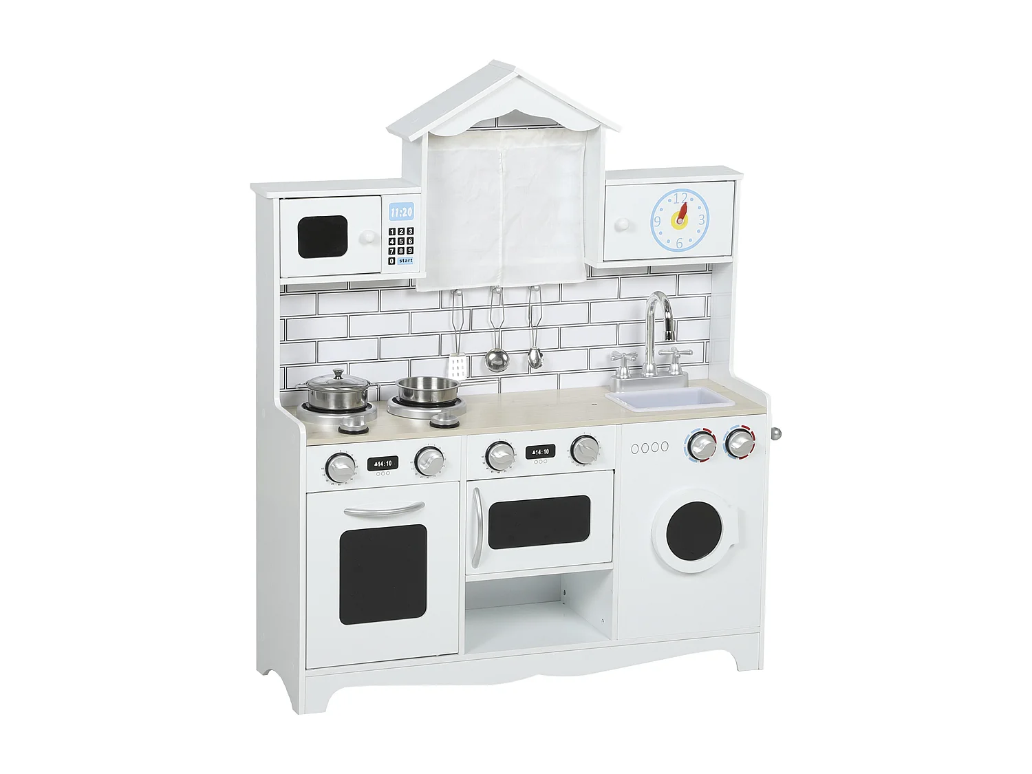 Cucina giocattolo per bambini 3-6 anni con accessori in legno bianco