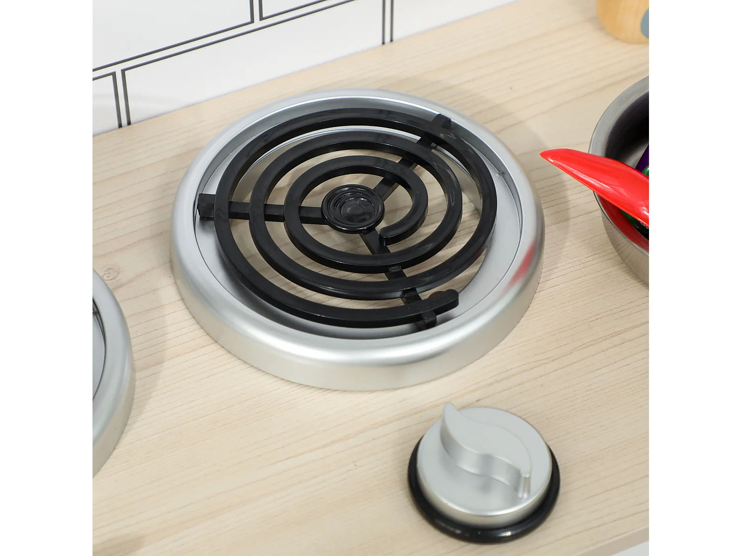 Cucina giocattolo per bambini 3-6 anni con accessori in legno bianco