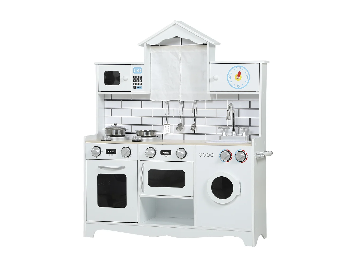 Cucina giocattolo per bambini 3-6 anni con accessori in legno bianco