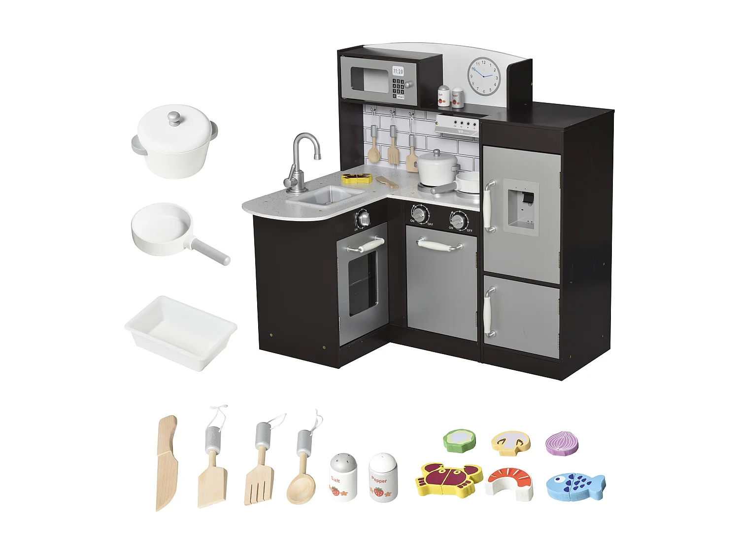 Cucina giocattolo in legno con microonde lavandino frigorifero