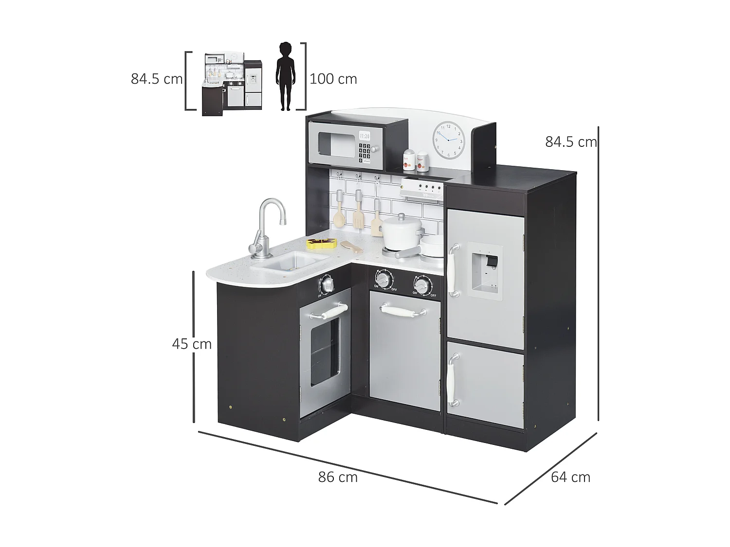 Cucina giocattolo in legno con microonde lavandino frigorifero