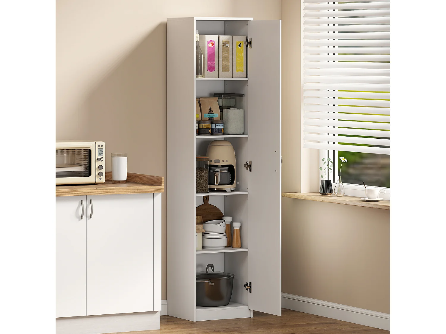 Armadio da cucina a 5 ripiani con spazio regolabile 40x35x180cm bianco