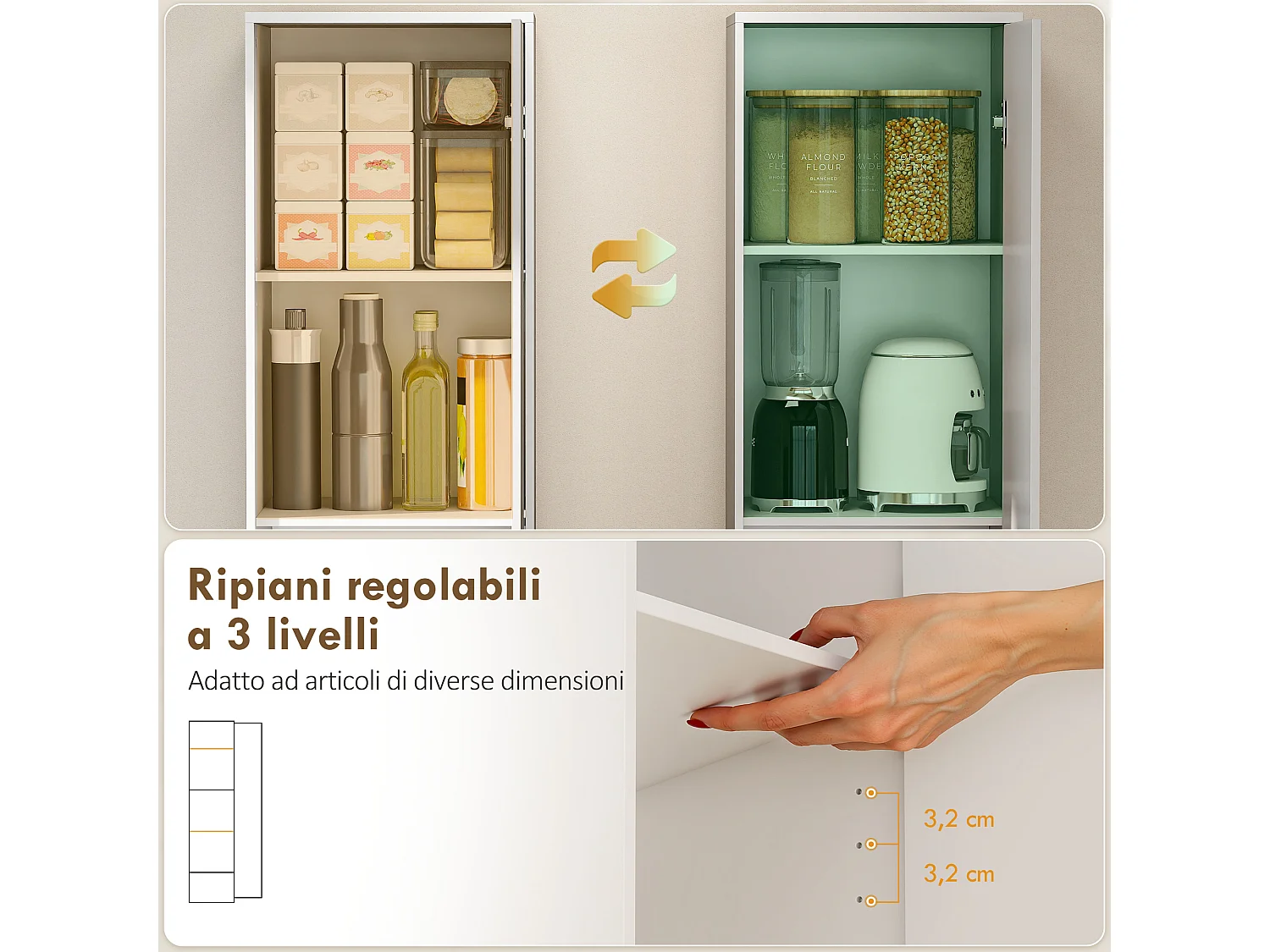 Armadio da cucina a 5 ripiani con spazio regolabile 40x35x180cm bianco