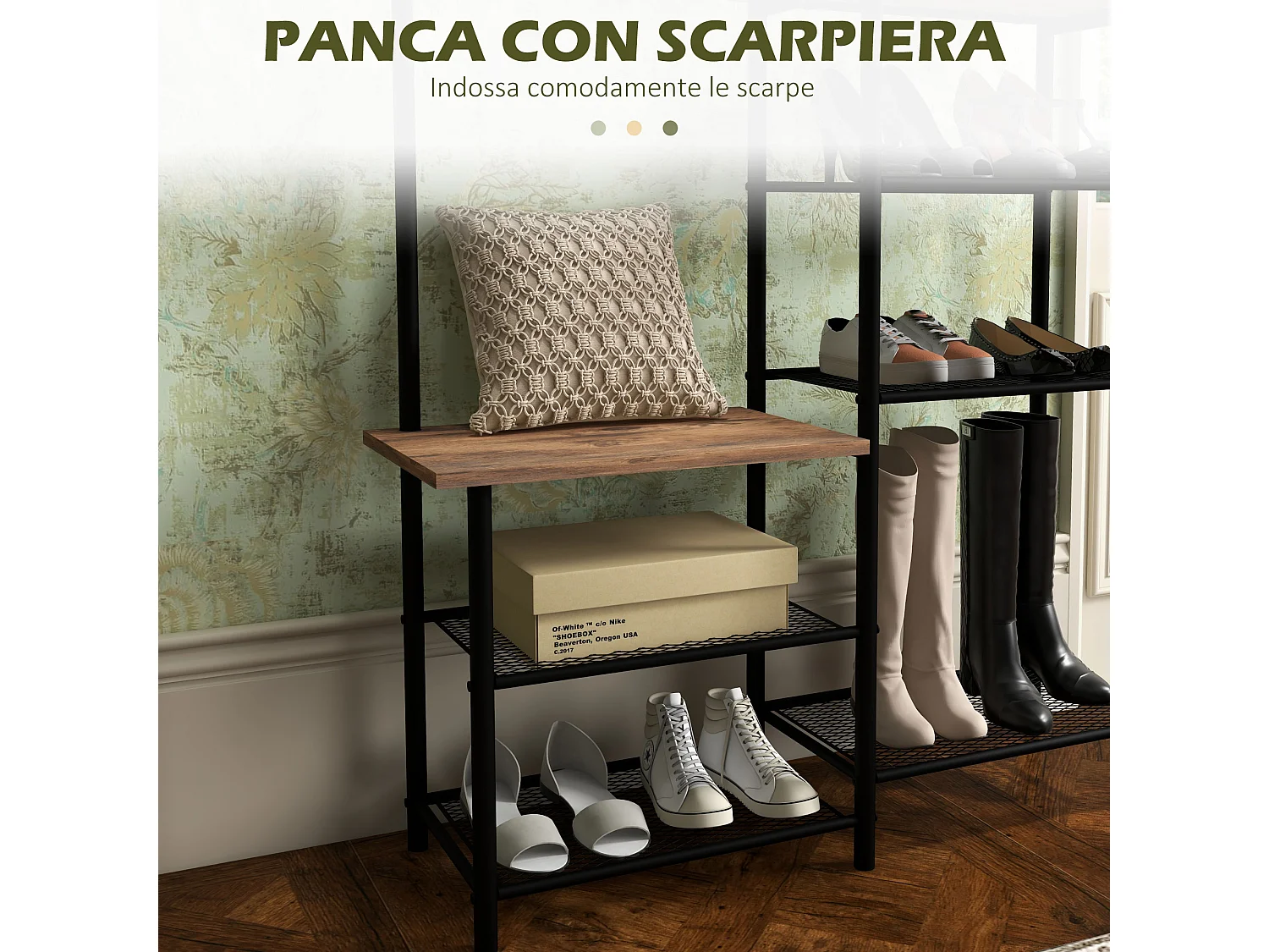 Appendiabiti da terra a 6 ganci con mobile scarpiera marrone