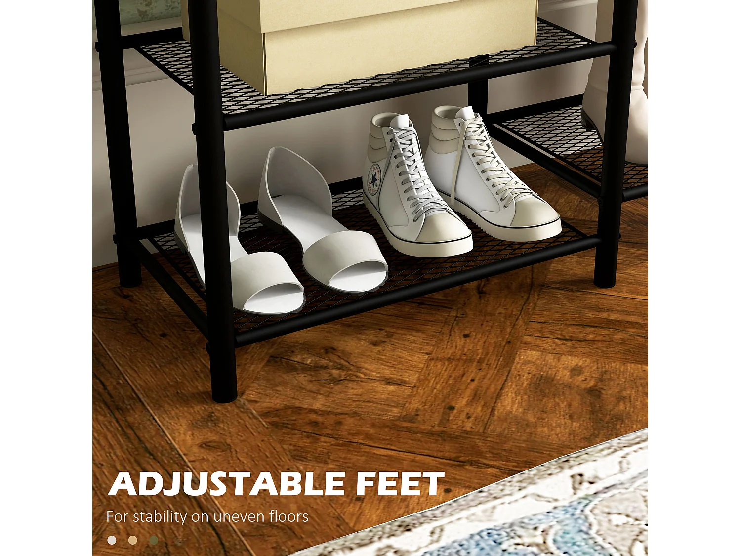 Appendiabiti da terra a 6 ganci con mobile scarpiera marrone