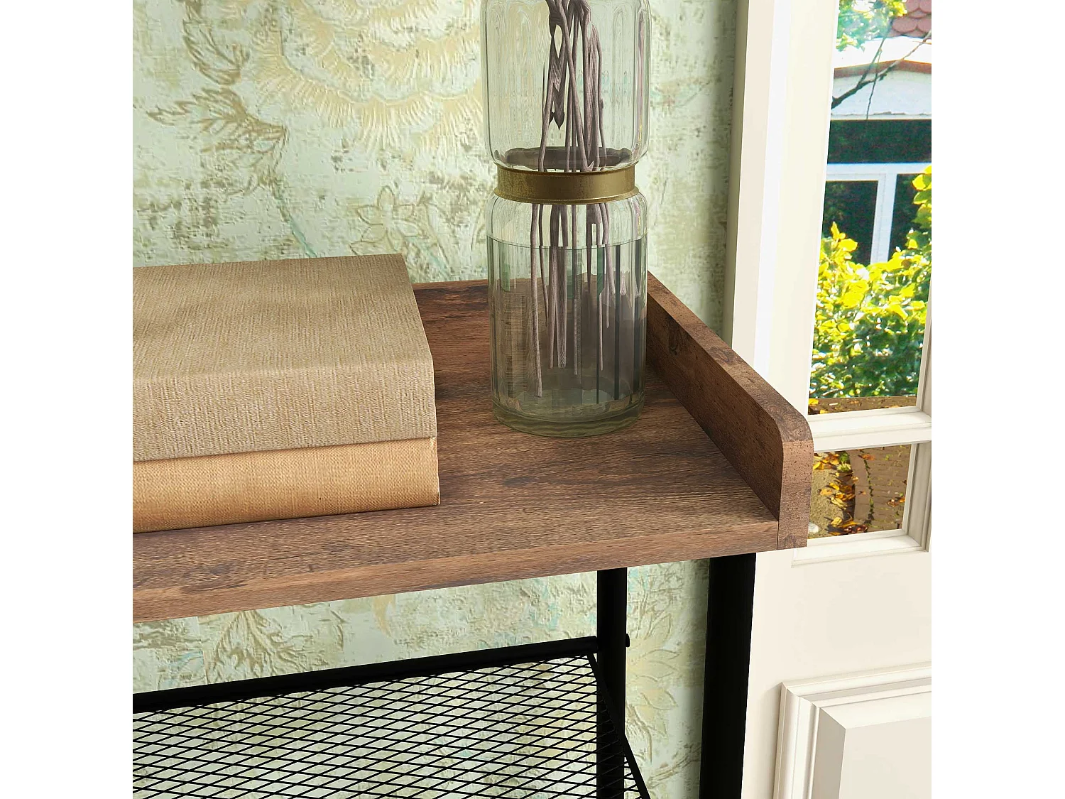 Appendiabiti da terra a 6 ganci con mobile scarpiera marrone