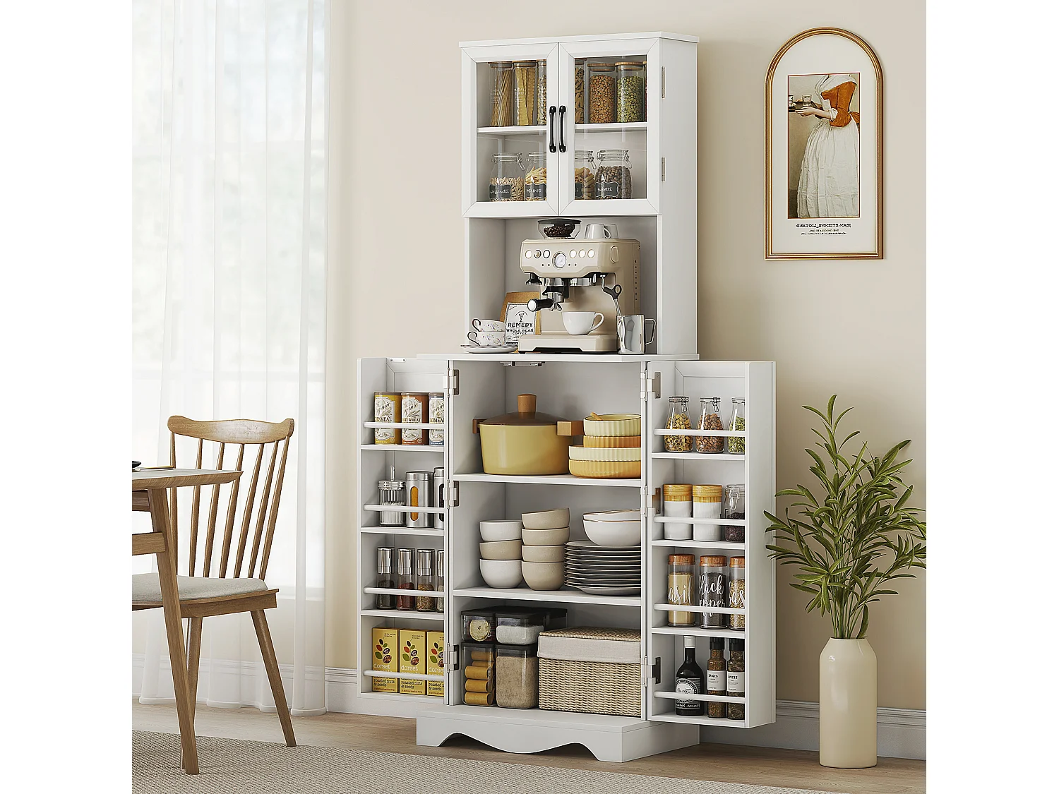 Dispensa cucina con 2 armadietti e 8 ripiani 60x39.5x179.6 cm bianco