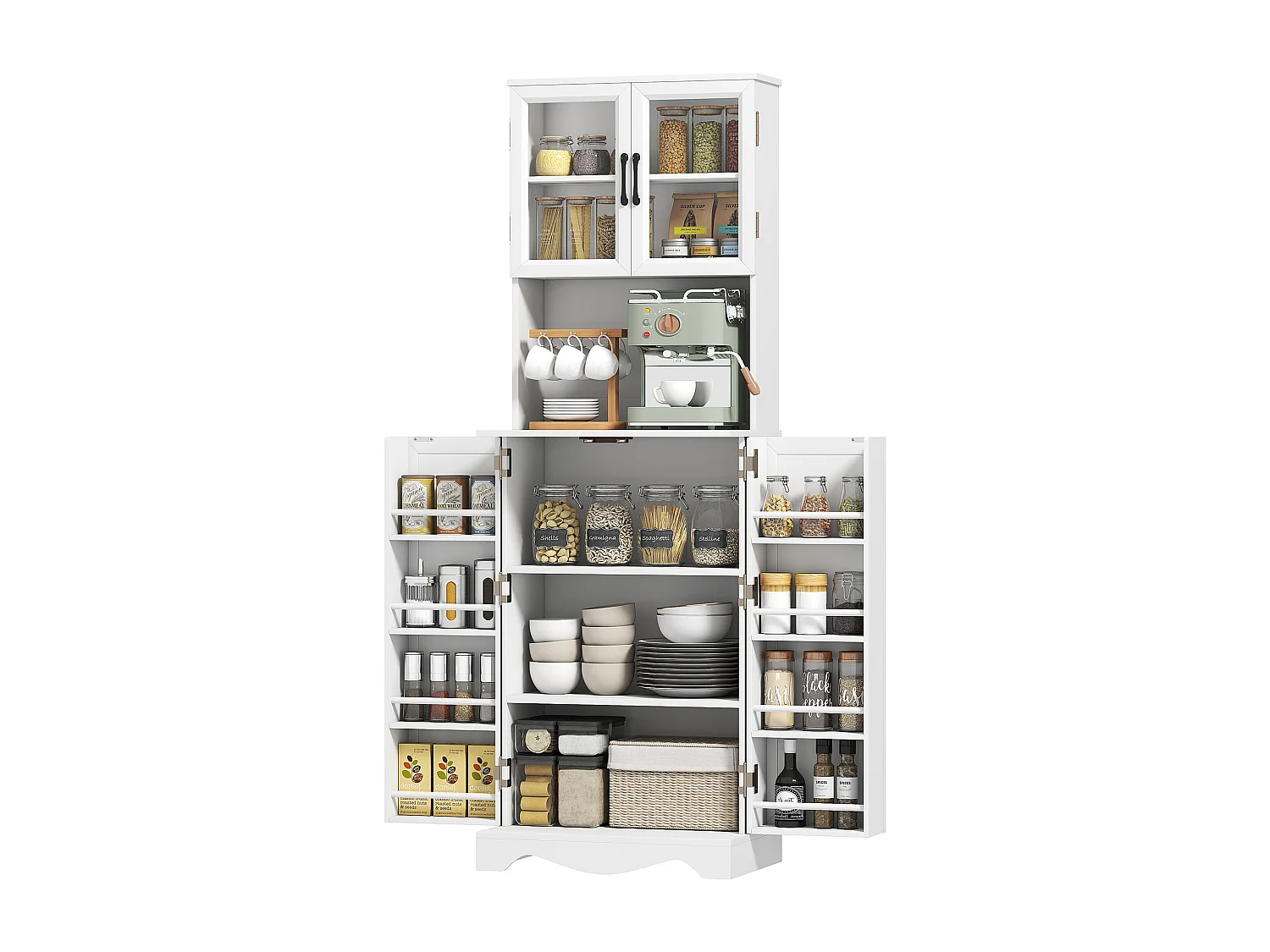 Dispensa cucina con 2 armadietti e 8 ripiani 60x39.5x179.6 cm bianco