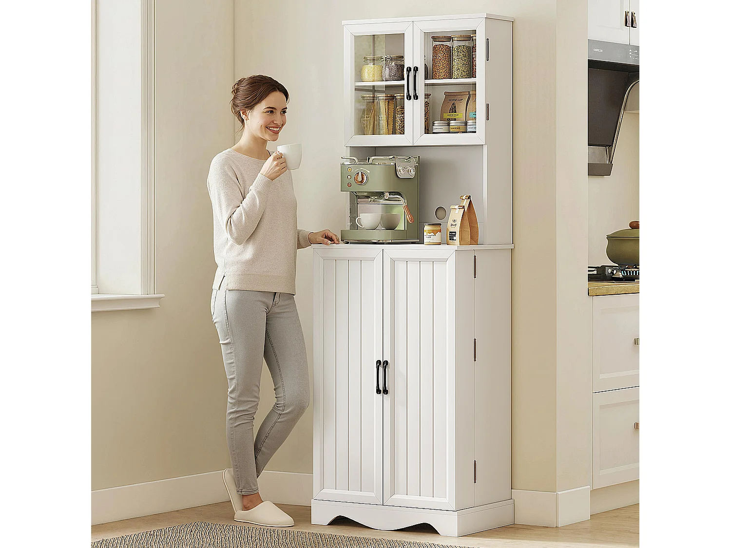 Dispensa cucina con 2 armadietti e 8 ripiani 60x39.5x179.6 cm bianco