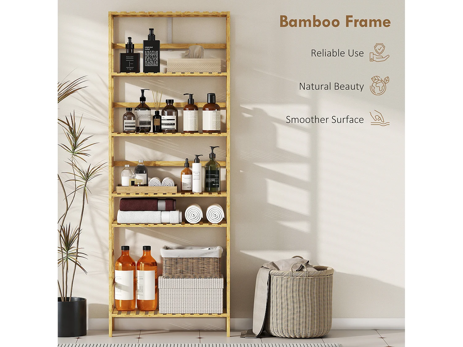 Scaffale a 6 livelli con ripiani regolabili in legno di bambù