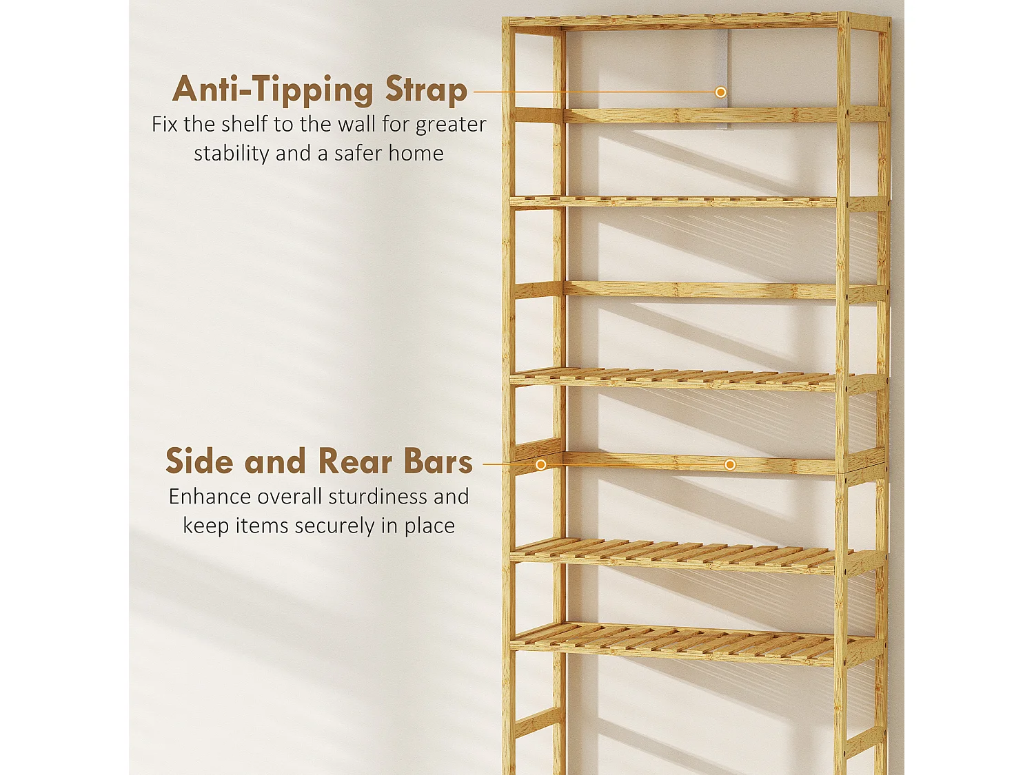 Scaffale a 6 livelli con ripiani regolabili in legno di bambù