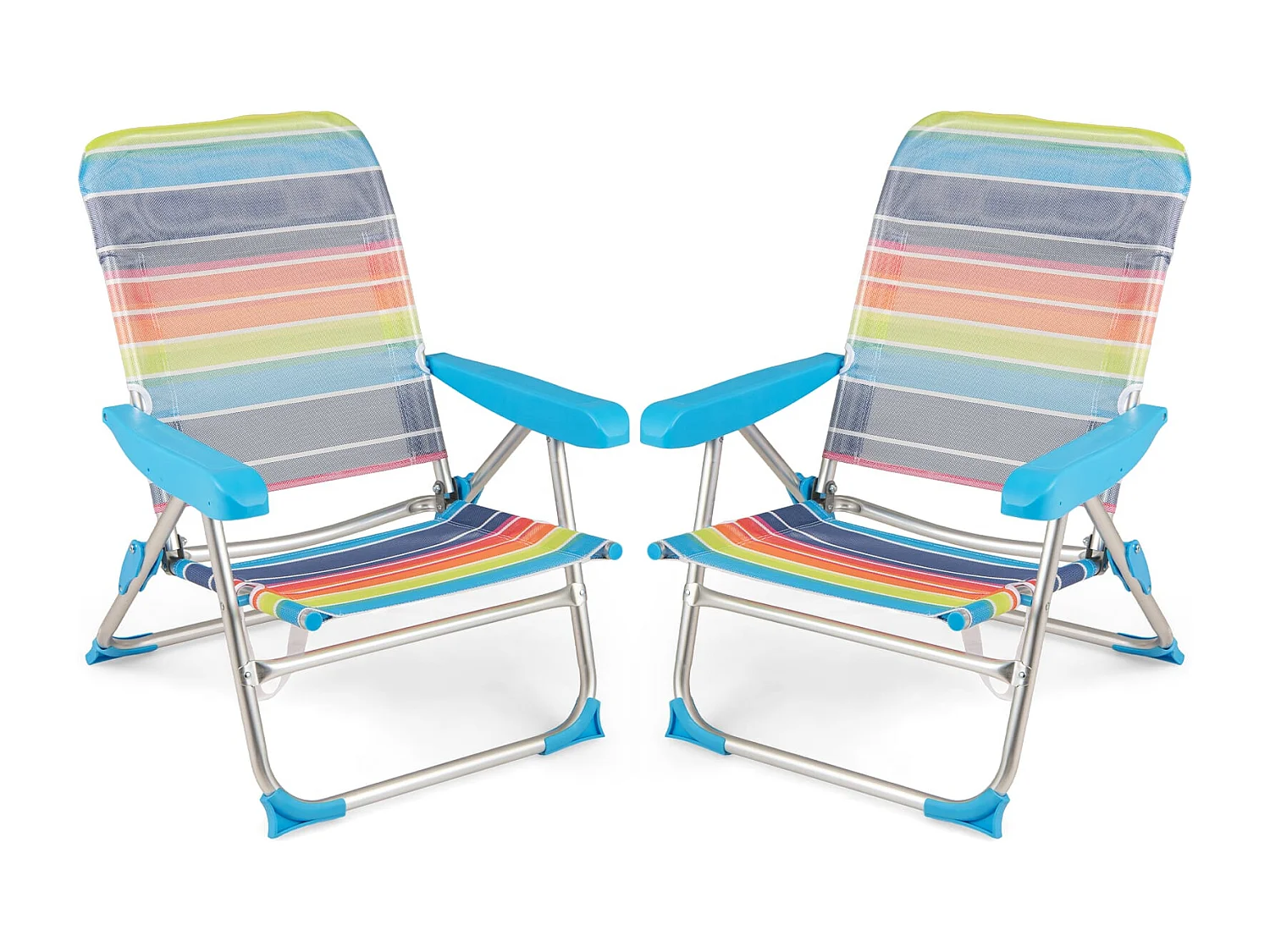 2er Set Strandstuhl faltbarer Picknickstuhl mit 5 Positionen verstellbarer Rückenlehne mit Armlehnen Bunt