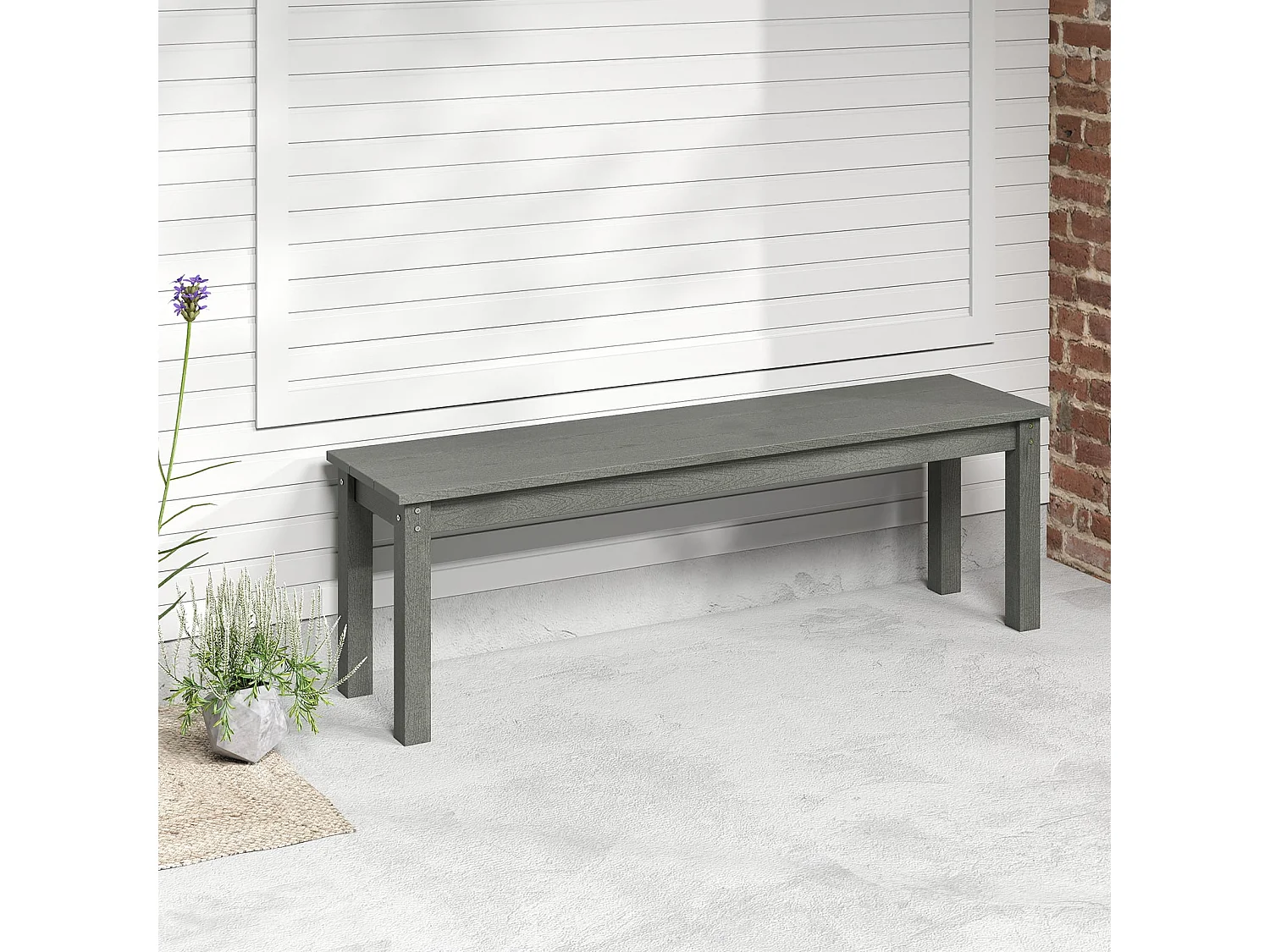 Wetterfestes Gartenbank 3-Sitzer Sitzbank Balkonbank ohne Lehne Terrassenbank Parkbank Grau
