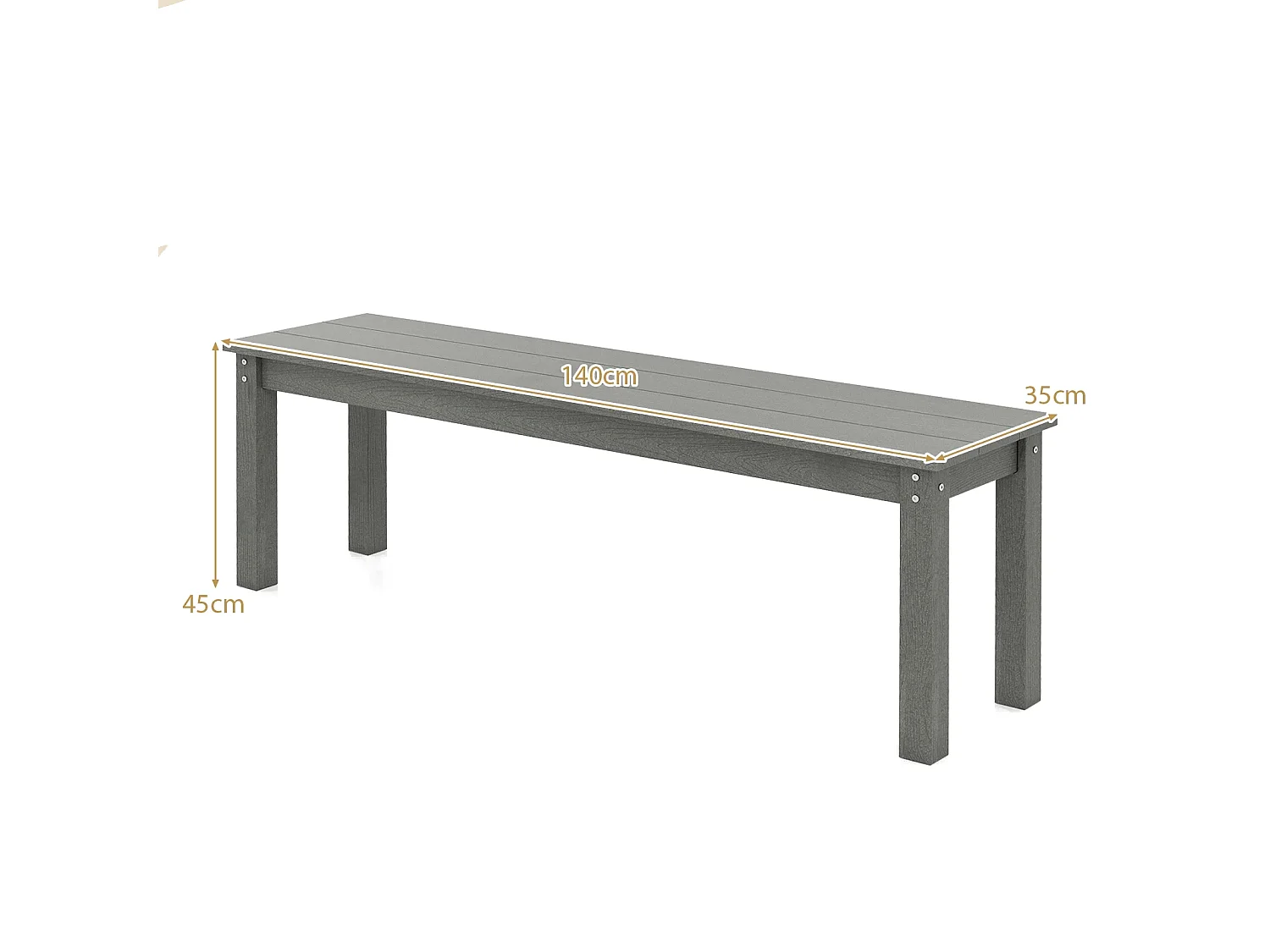Wetterfestes Gartenbank 3-Sitzer Sitzbank Balkonbank ohne Lehne Terrassenbank Parkbank Grau