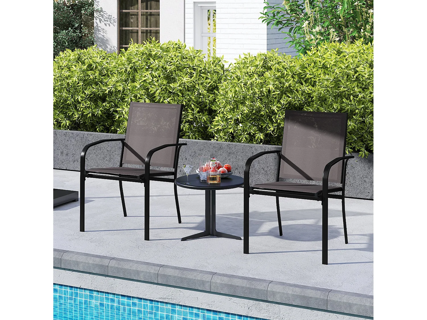 Set di sedie da pranzo per esterni con 2 sedie sedie impilabili da patio con tessuto traspirante grigio